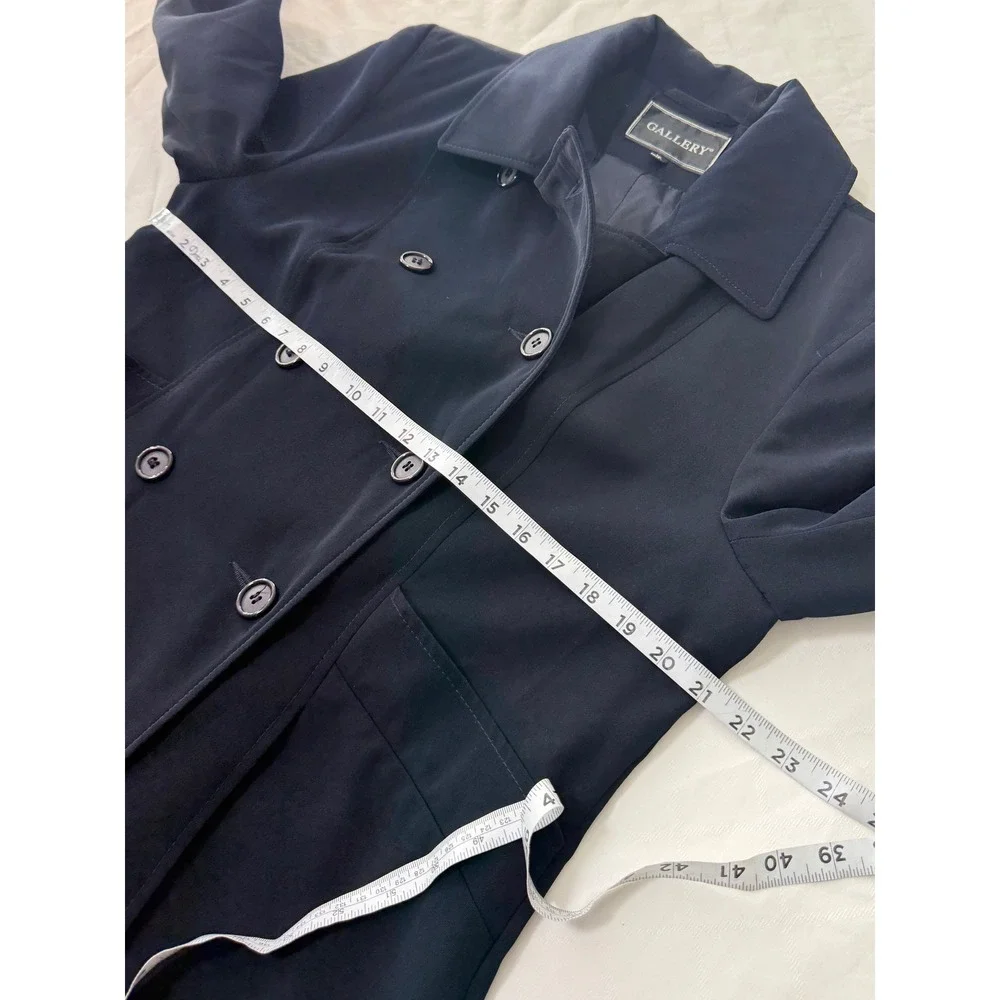 Vintage 90s Gallery Trench Coat Double Breasted Navy Blue Quiet Luxury Preppy 12